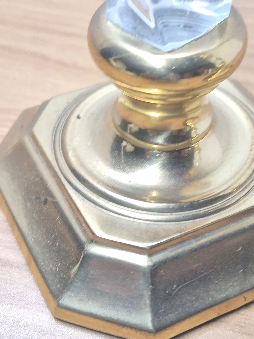 Vintage Decorative Brass Lucite Acrylic Twisted Stem Candlesticks Pair 9.5